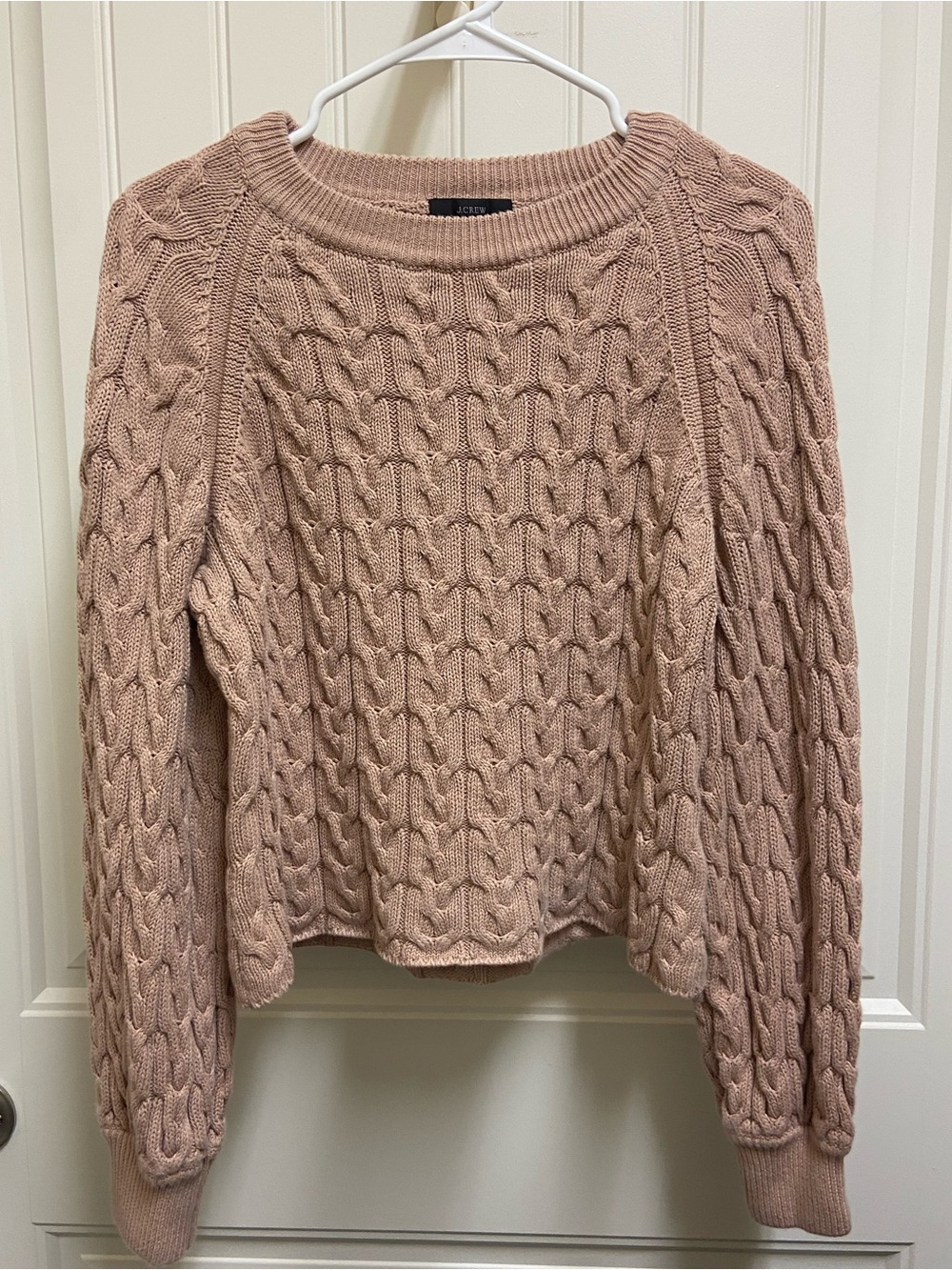 J. Crew 100% Cotton Tan Cable Knit Balloon Sleeve Sweater